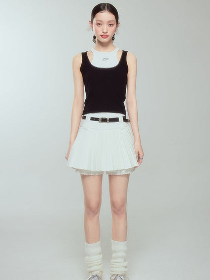 Pleated Lace A-line Skirt Trousers