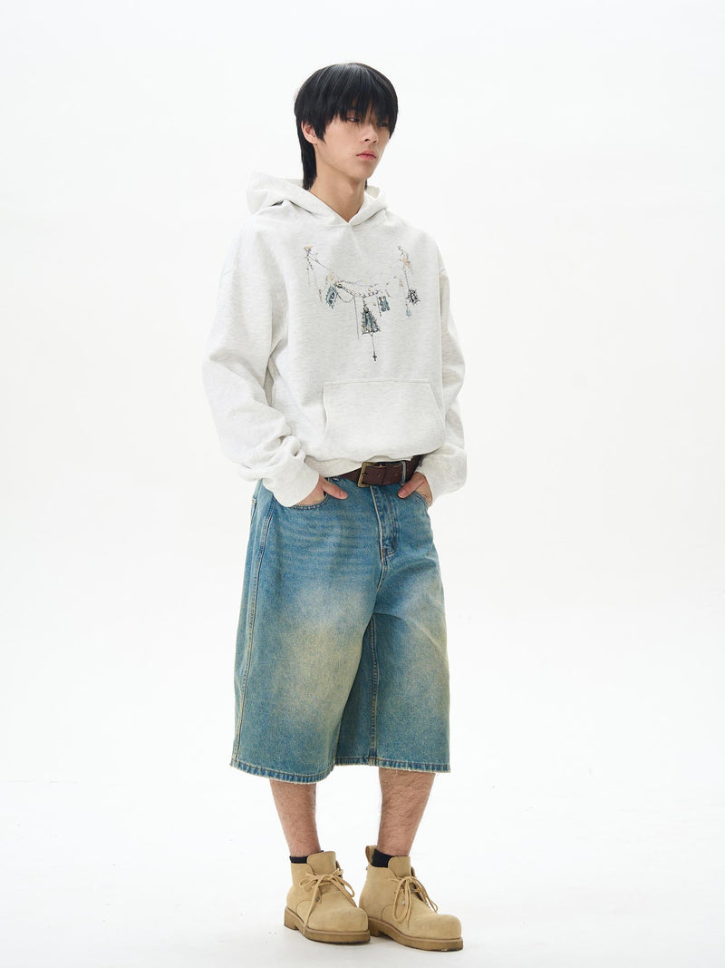 Faded Denim Wide Leg Shorts