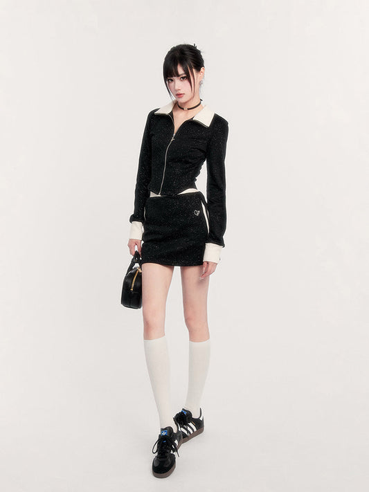 Sporty Zip Jacket/slim Skirt