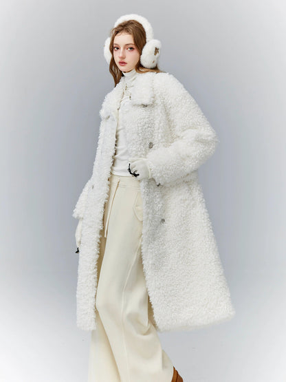 Luxurious White Teddy Bear Coat: Double-breasted Faux Fur Longline Outerwear