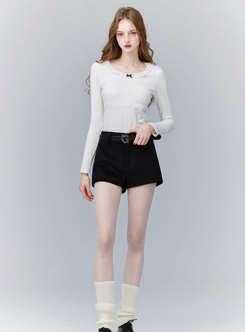 Versatile Tailored Micro Shorts: Sleek Flat-front in Ivory and Black