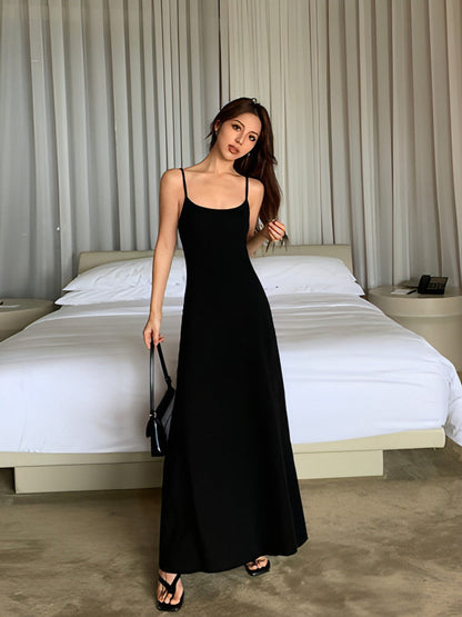 Summer Black Slimming Spaghetti Strap Maxi Dress