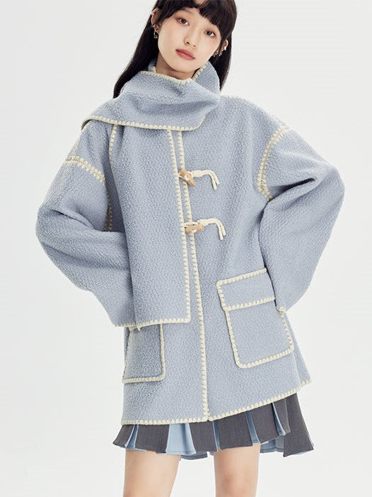 Embroidered Lamb Wool Shell Coat