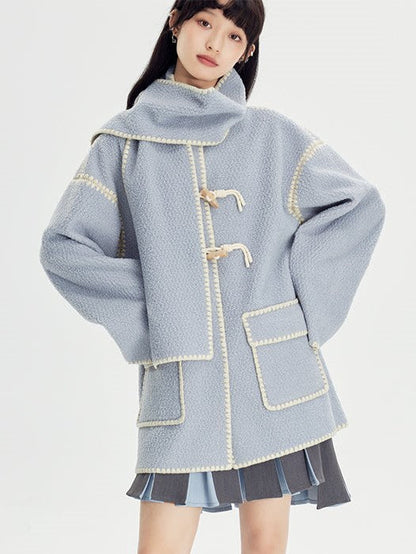 Embroidered Lamb Wool Shell Coat