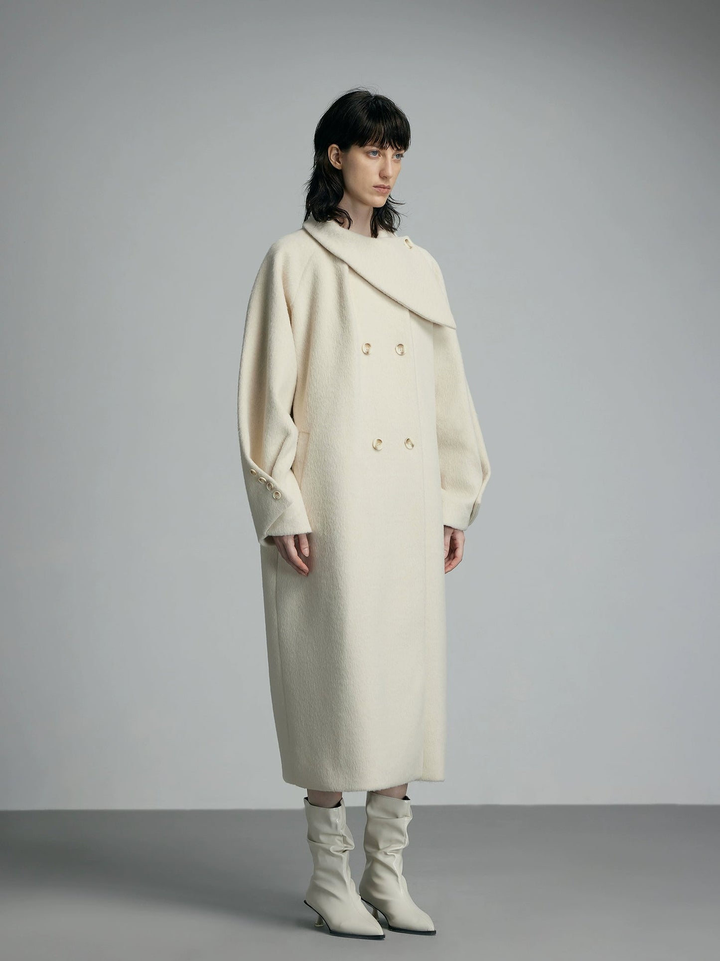 Oversized Cream Wool Winter Coat