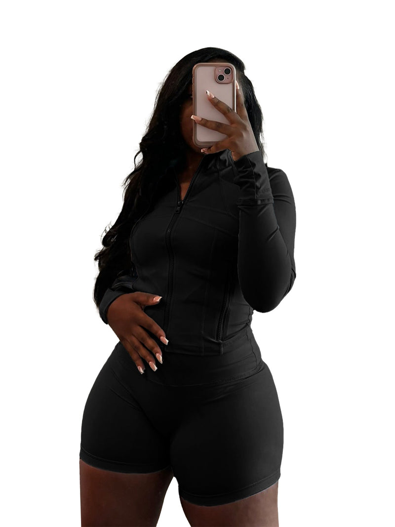 Spring Sports Tight Long Sleeve Shorts Two Piece Set