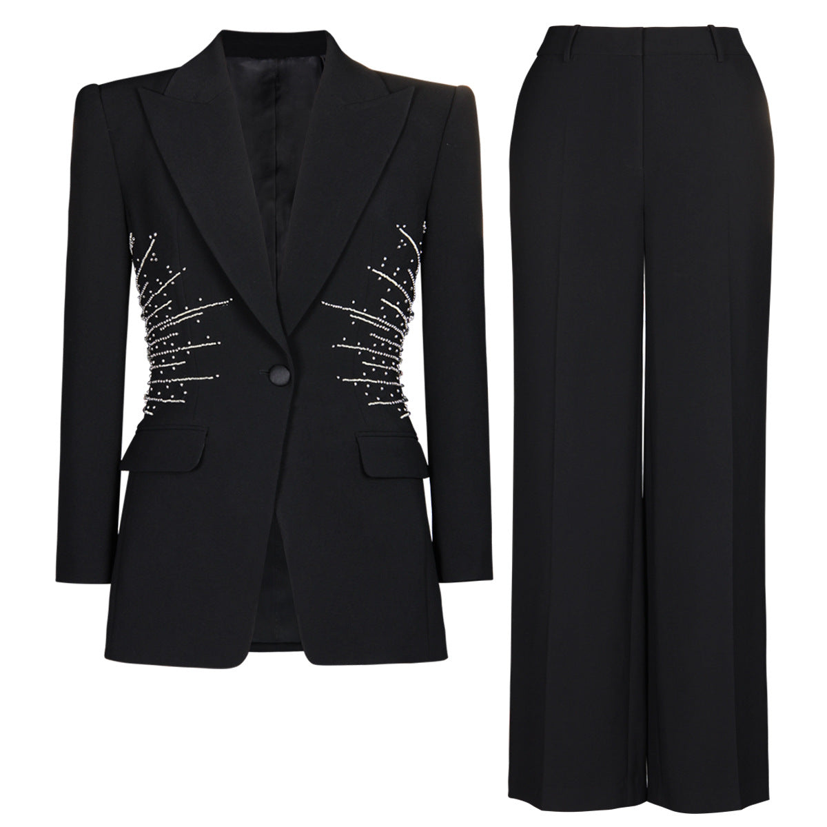 Autumn Winter Internet Beaded Two Piece Set Work Pant Sets