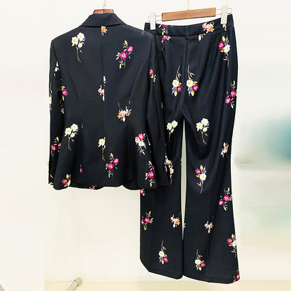 Goods Star Printed Suit Flared Pants Suit Two Piece Suit