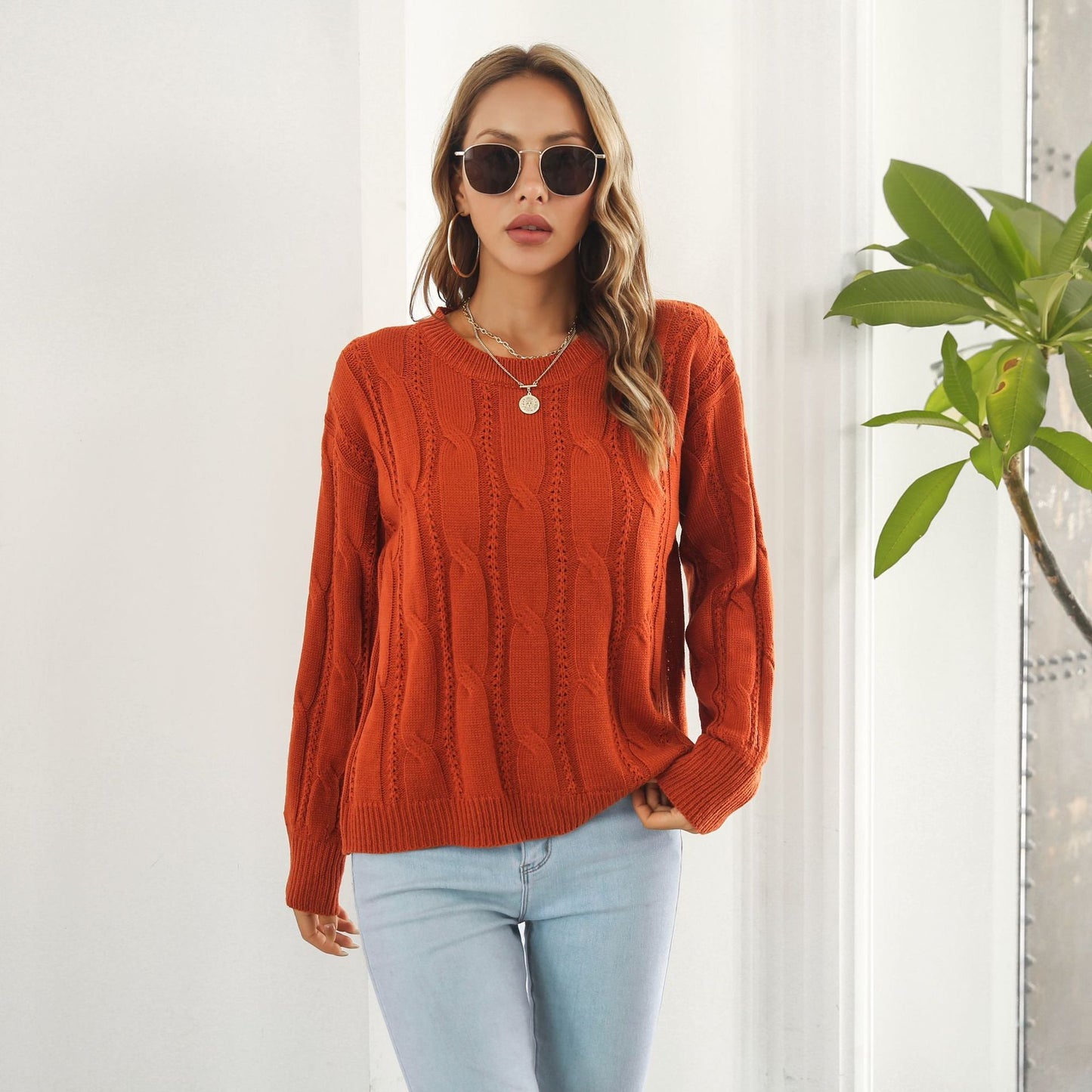Twist Hollow Out Cutout Out Sweater Loose Autumn Winter Long Sleeved Knitwear Sweater