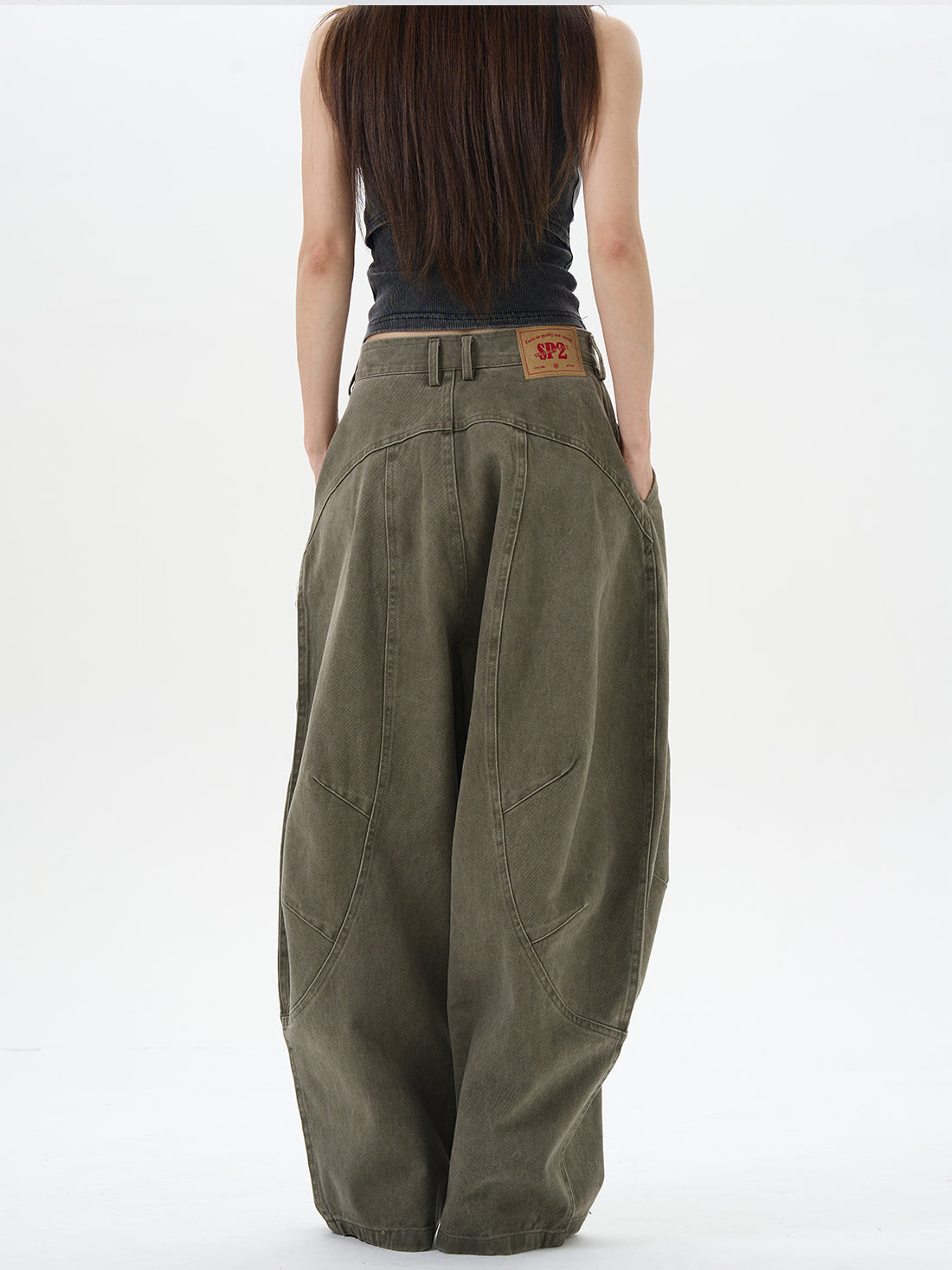 Wide Leg Pleated Dark Denim Pants