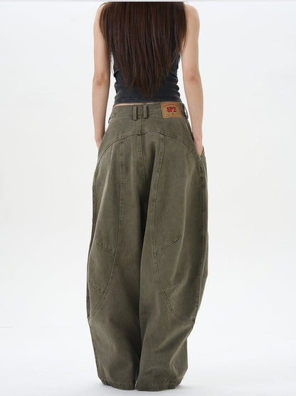 Olive Wide-leg Cargo Chain Pants