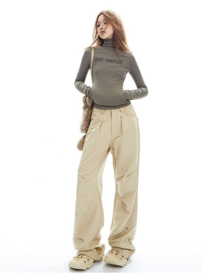 Charcoal Cargo-style Wide-leg Pants
