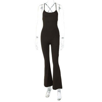 Clothing Winter Color Sling Backless Wide Leg Bell Bottoms Sports Yoga Jumpsuit