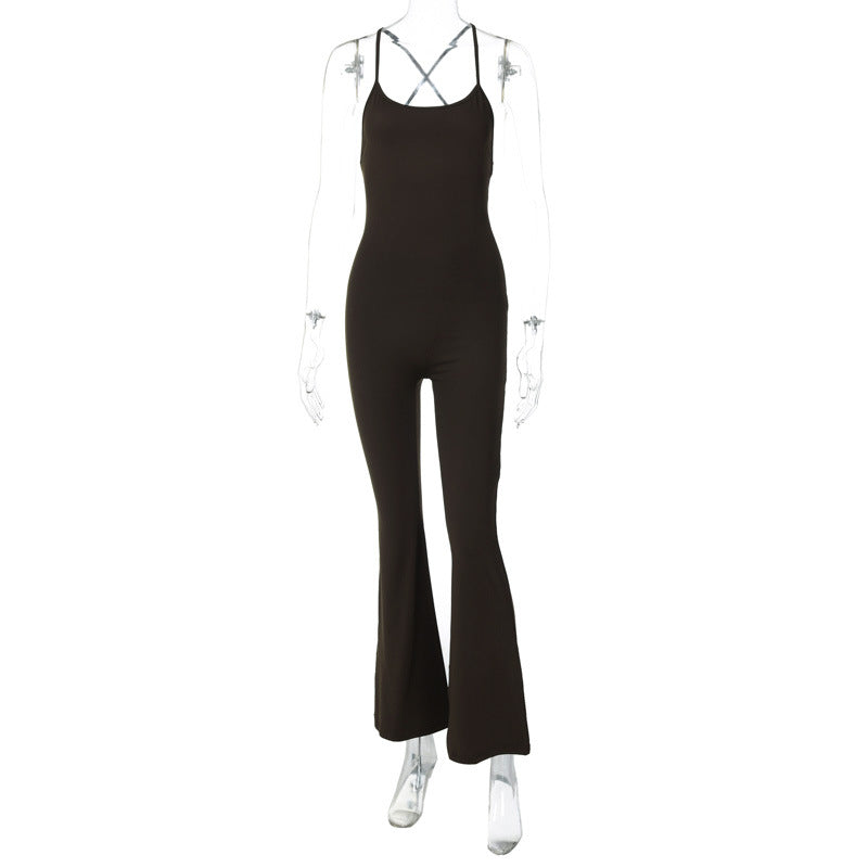 Clothing Winter Color Sling Backless Wide Leg Bell Bottoms Sports Yoga Jumpsuit