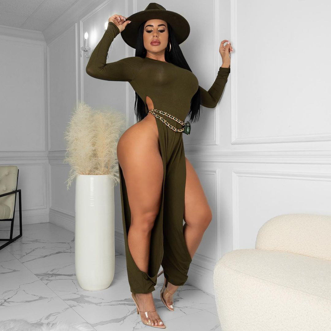 Clothing Open-leg Jumpsuit Color High-elastic Artificial Cotton Fabric Jumpsuit for