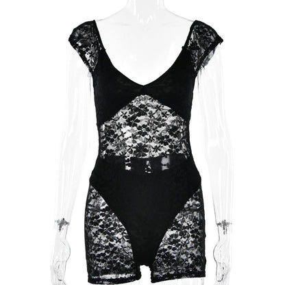 Spring Summer Tight See Through Embroidery Romper