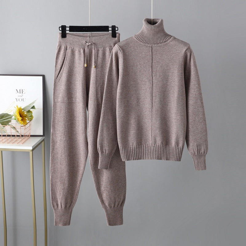 Set Autumn Winter Turtleneck Color Sweaters Two Piece Set