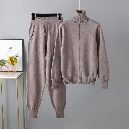 Set Autumn Winter Turtleneck Color Sweaters Two Piece Set