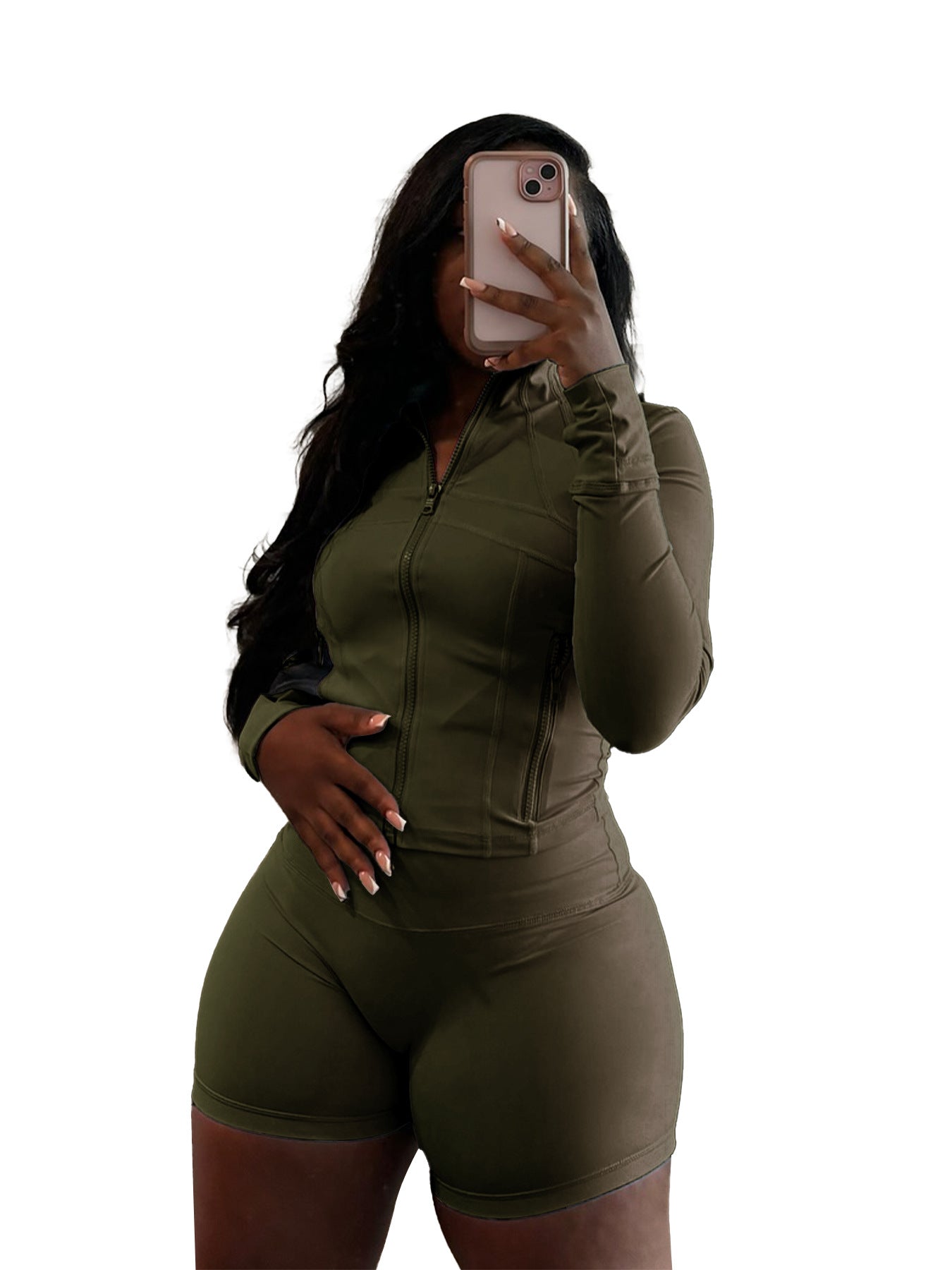 Spring Sports Tight Long Sleeve Shorts Two Piece Set
