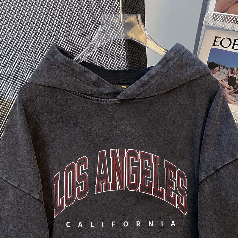 High Street Wash Pure Cotton Chinese Cotton Composite Hooded Sweatshirt Autumn Washed Distressed Waxed Top