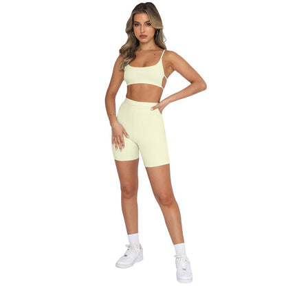 Summer Color Sling Backless Top Clothing Sports Shorts Suit
