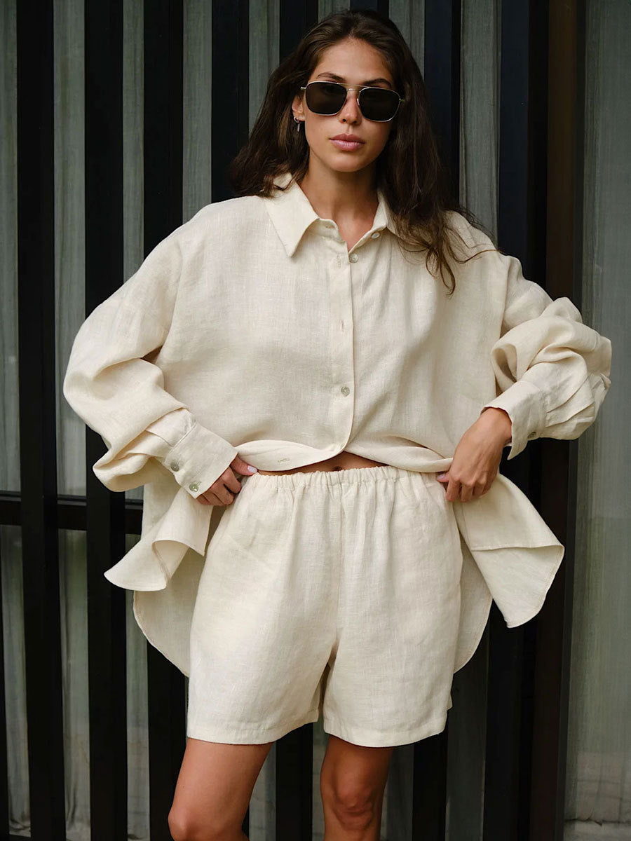 Shirt Outfit Summer Vacation Loose Long Sleeved Shirt Shorts Suit