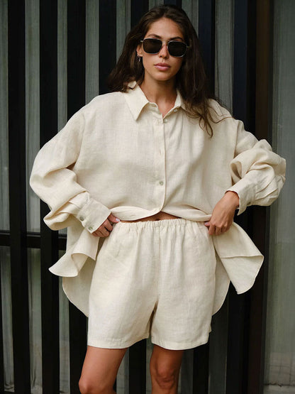 Shirt Outfit Summer Vacation Loose Long Sleeved Shirt Shorts Suit