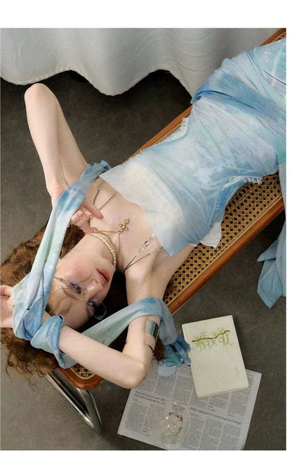 Sky Blue Watercolor Mermaid Maxi Dress Set
