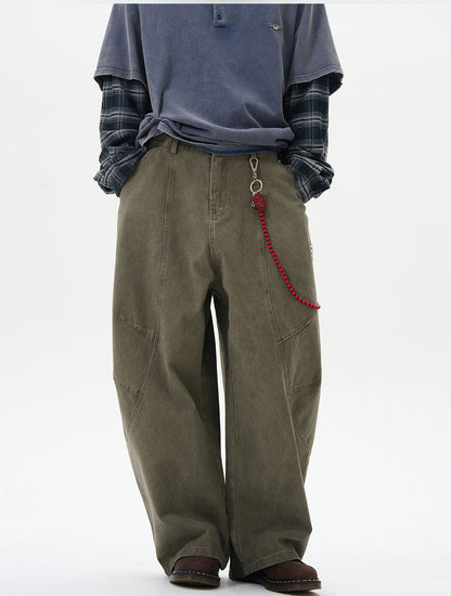 Wide Leg Pleated Dark Denim Pants