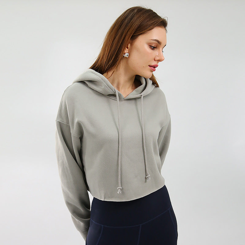 Sports Sweatshirt Autumn Winter Fleece-lined Pullover Hoodie Personalized Bare Cropped Long Sleeved Top