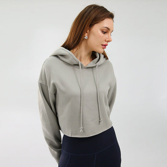 Sports Sweatshirt Autumn Winter Fleece-lined Pullover Hoodie Personalized Bare Cropped Long Sleeved Top