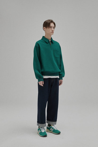 Half-zip Polo Collar Pocket Oversized Sweatshirt