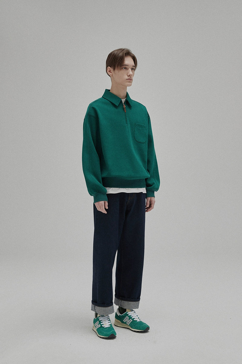 Half-zip Polo Collar Pocket Oversized Sweatshirt