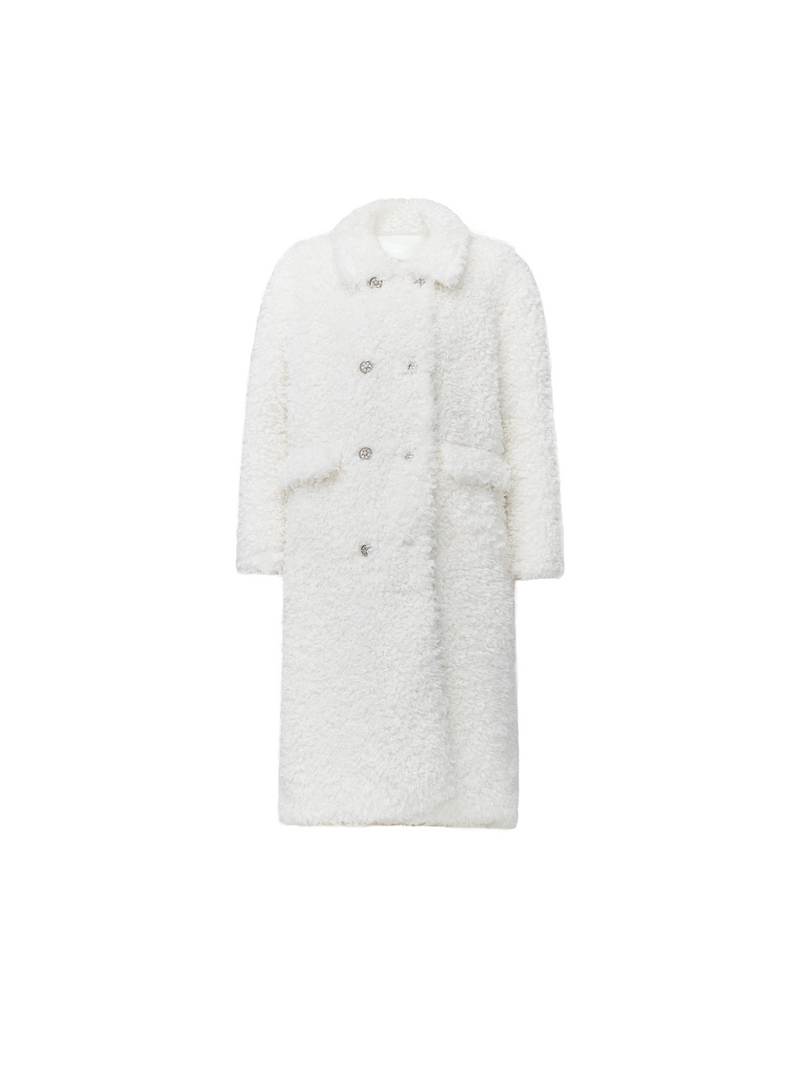 Luxurious White Teddy Bear Coat: Double-breasted Faux Fur Longline Outerwear