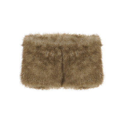 Adeline Khaki Faux Fur Shorts