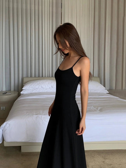 Summer Black Slimming Spaghetti Strap Maxi Dress
