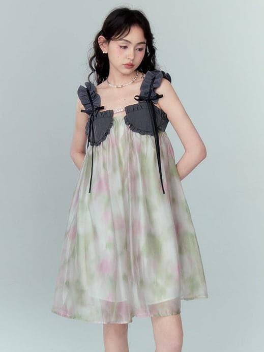Chiffon Puffy Dress With Frill Straps