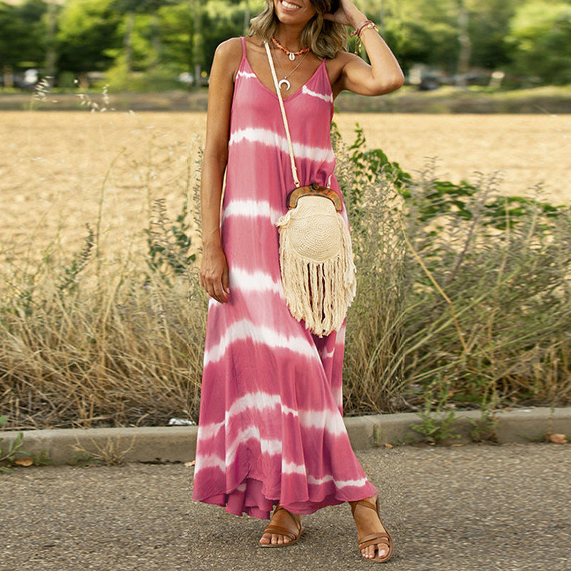 Summer Cami Dress Printed Striped Maxi Dress Loose Dress