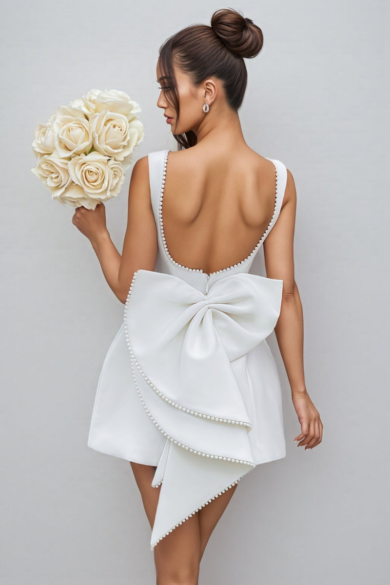 Flair White Backless Bow Mini Dress
