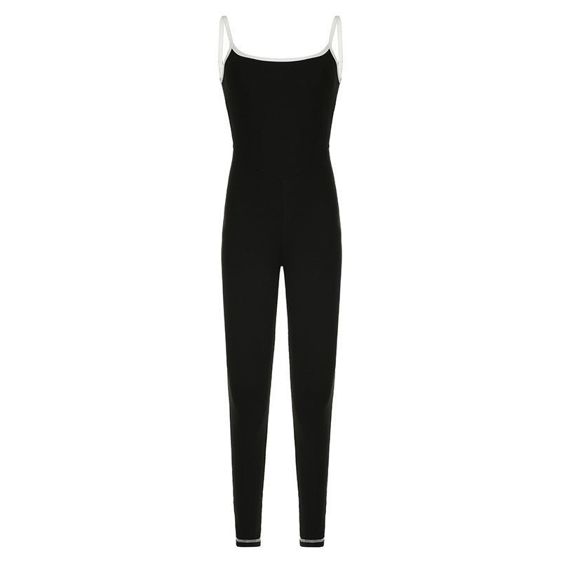 Clothing Edge Adjustable Sling Jumpsuit Contrast Color Tight Yoga Sports One Piece Trousers