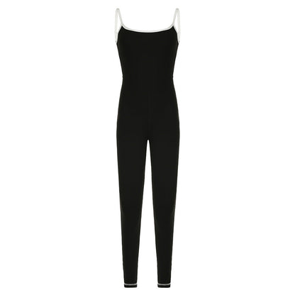 Clothing Edge Adjustable Sling Jumpsuit Contrast Color Tight Yoga Sports One Piece Trousers