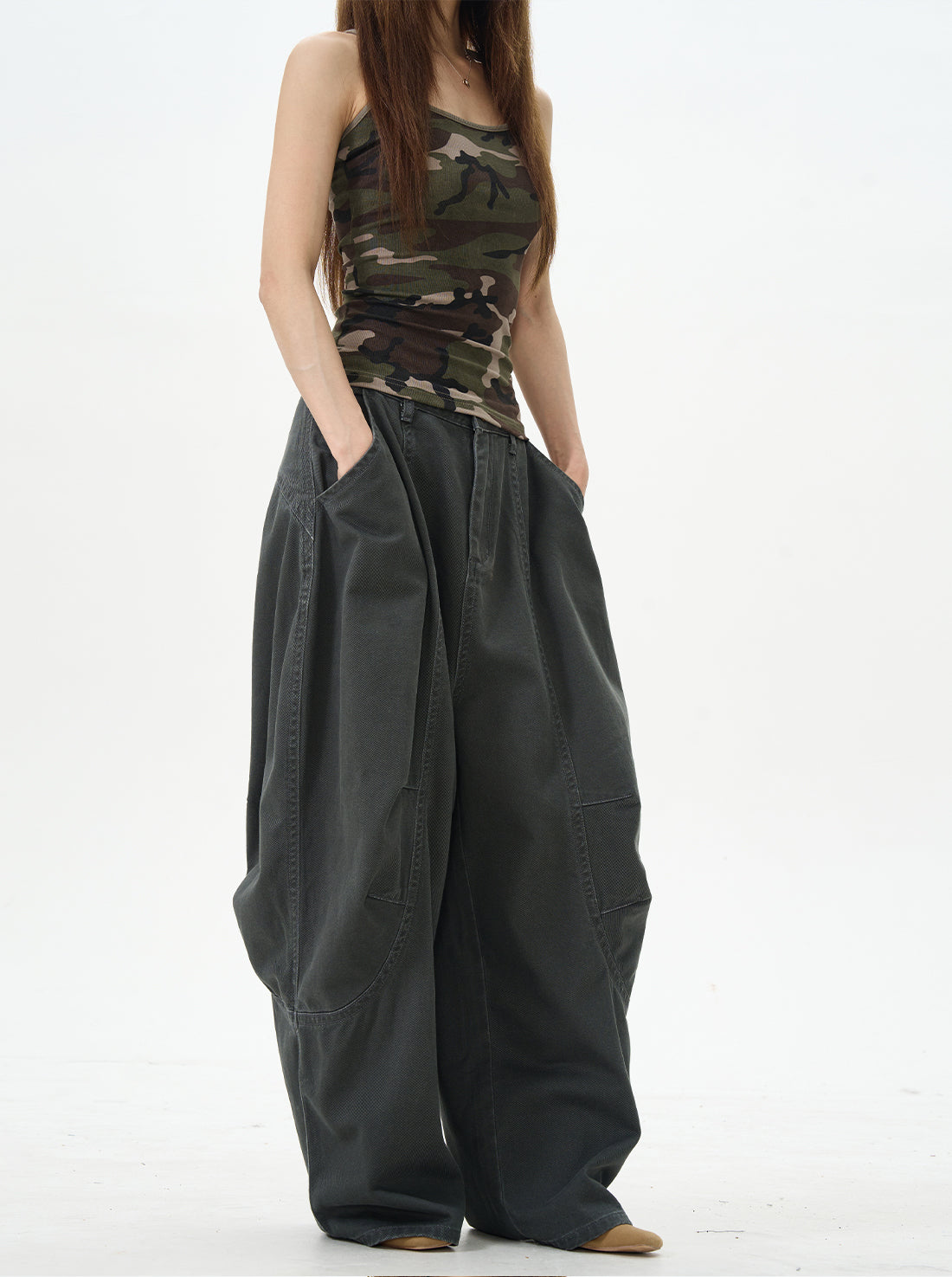 Charcoal Baggy Street Cargo Pants