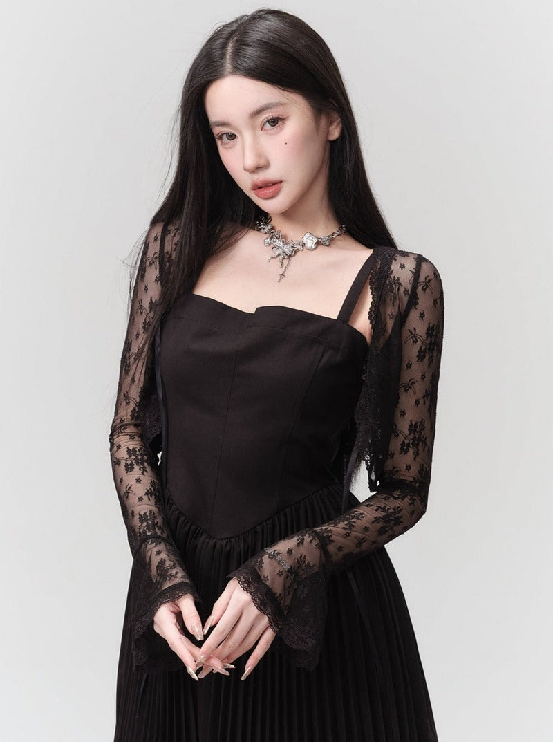 Black Pleated Mini Dress With Structured Bodice