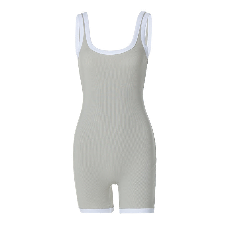 Clothing Summer U Collar Contrast Color Strap Tight Sports Yoga Jumpsuit