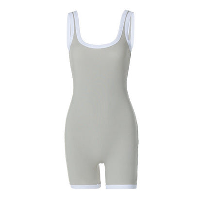 Clothing Summer U Collar Contrast Color Strap Tight Sports Yoga Jumpsuit