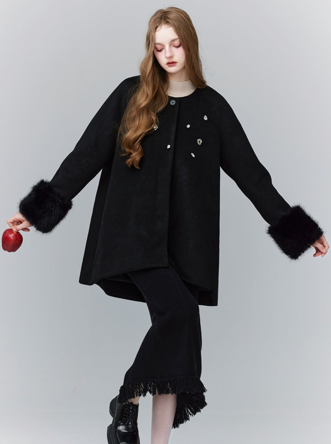 Luxe Faux Fur Trim Coat - Winter Jacket in Ivory and Black