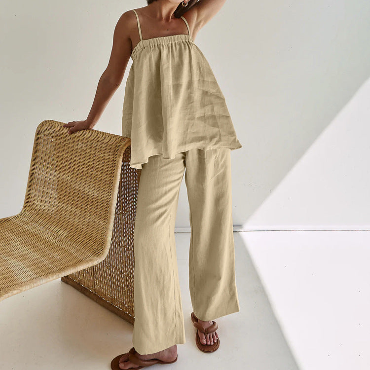 Clothing Puffy Camisole Wide Leg Pants Suit Summer Two Piece Suit