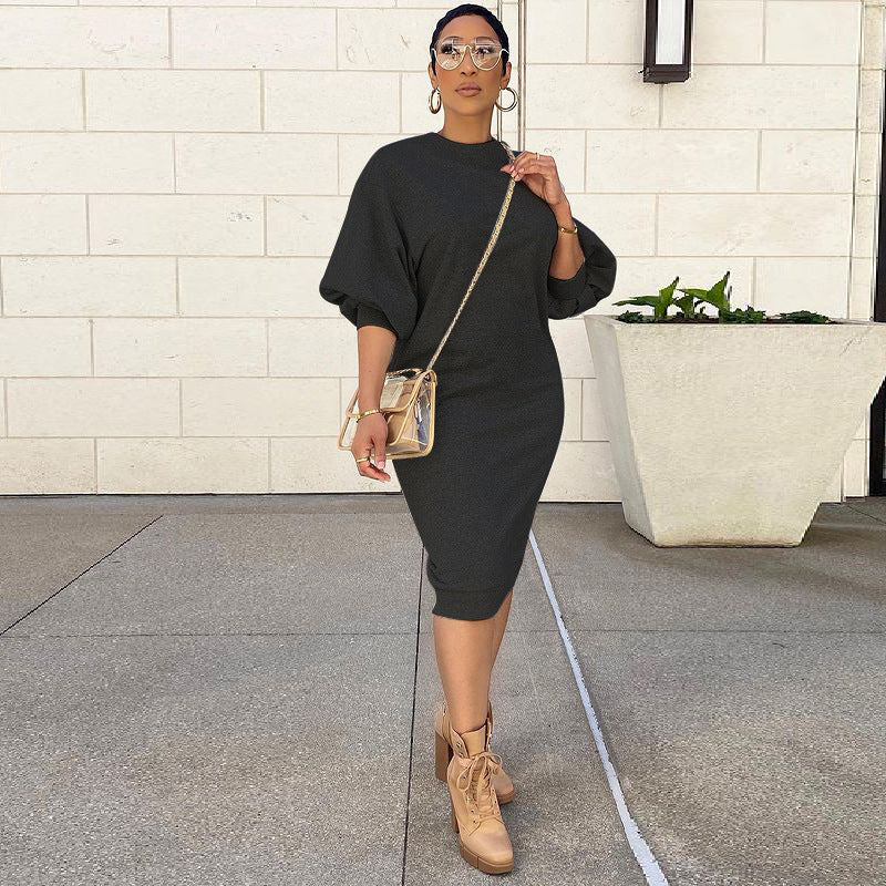 Spring Summer Five-point Lantern Sleeve Loose Large Long Sweater Dress