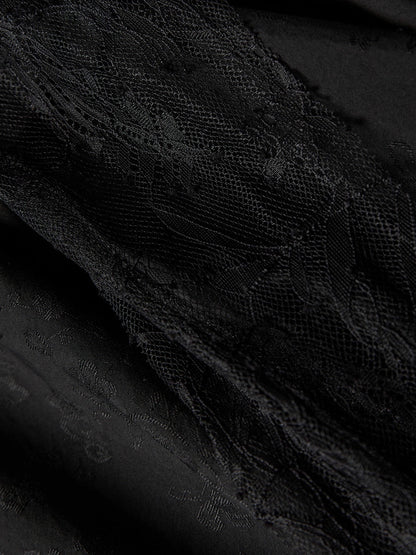 Embroidered Dark Irregular Maxi Skirt