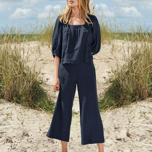 Clothing Color Pants Suit Cotton Linen Long Sleeve Loose Cotton Suit
